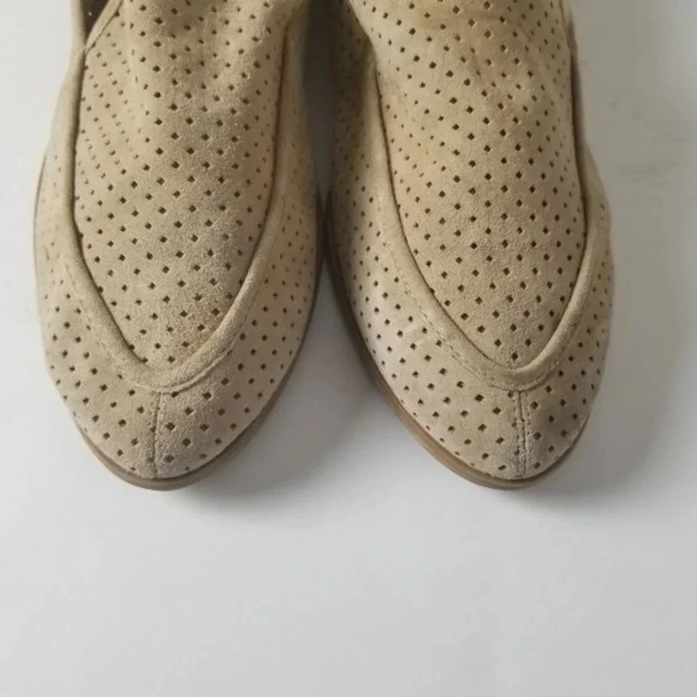 Susina Women's Beige Kellan Soft Suede Perforated Almond Toe Loafers‎